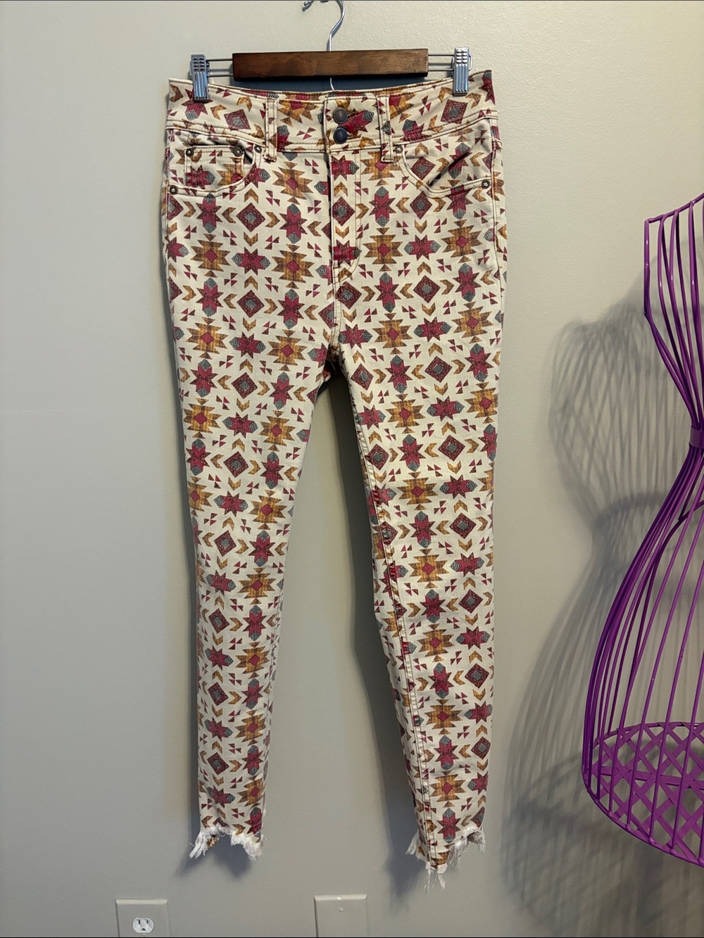 We The Free Aztec-Print Skinny Pants in Cream, Rust & Mustard